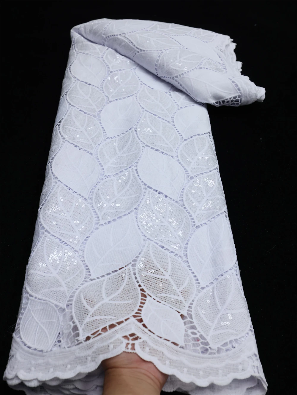 

White African Lace Fabric 2022 High Quality Lace Nigerian Sequins Lace Fabric French Milk Silk Fabric For Wedding Dress LY1360