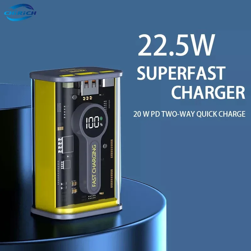 

10000mAh Transparent Mini Power Bank 22.5W Fast Charge Portable External Auxiliary Battery Pack For iPhone Samsung Xiaomi