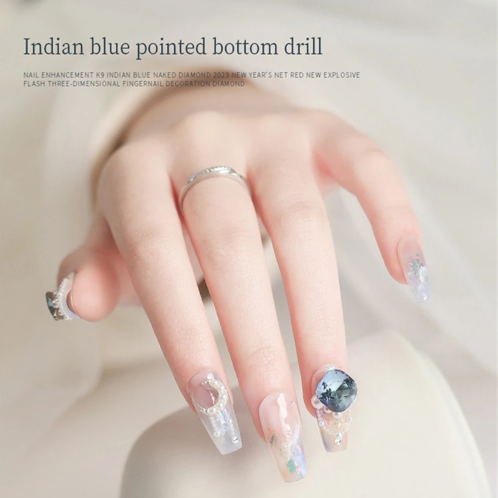 Pretty Indian Blue K9 Crystal Manicure Nail Art Decoration Nail Tool Nail Art Jewelry Gel Nail Polish Decor 1pcs Nail Supplies images - 6
