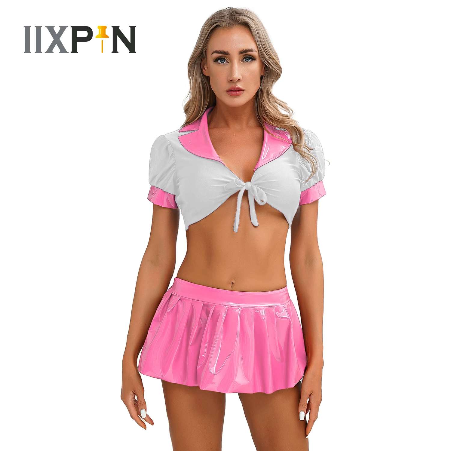 

Womens Schoolgirls Cosplay Costume Japanese School Girl Uniform Sexy Clubwear Crop Top with Pleated Skirt Anime Roleplay Outfit