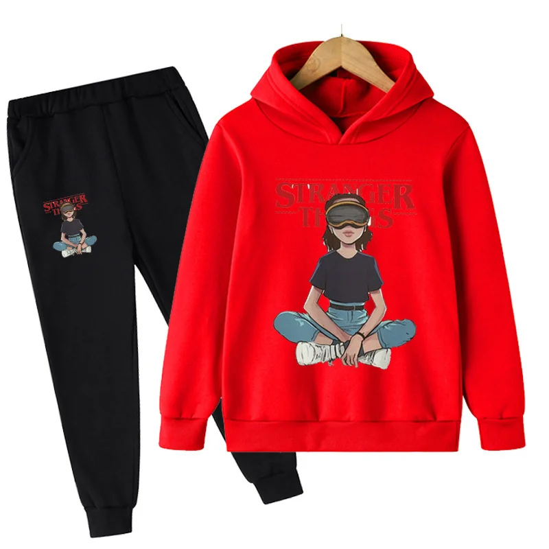 

4-14 Years Kids Clothes Boys Girls Stranger Things 4 Hellfire Club Hoodies Suit Tops Pants 2 Piece Set Cartoon Casual Outfits