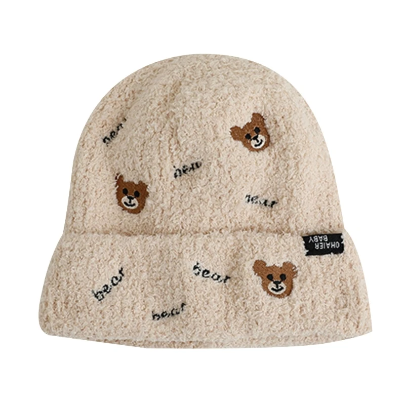 

Детская вязаная шапка крючком Зимняя теплая шапка для маленьких мальчиков и девочек Вышитая шапка с медведем