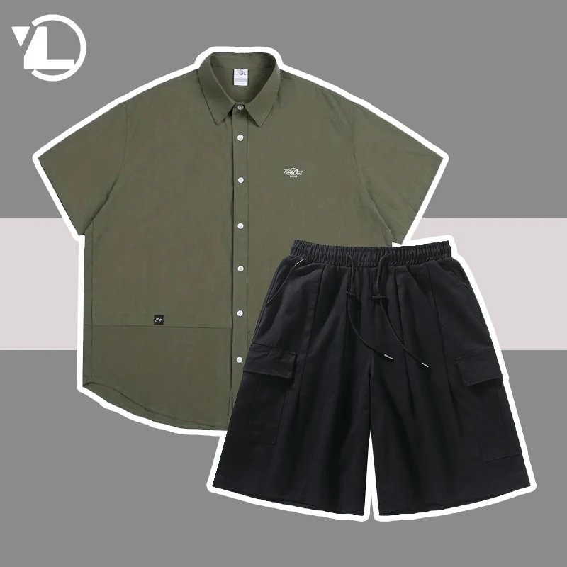 

Korean Style Summer Retro Sets Men Japanese Quick Drying Shirts+knee Length Shorts Fashion Half Sleeve Loose 2 Piece Set Unisex