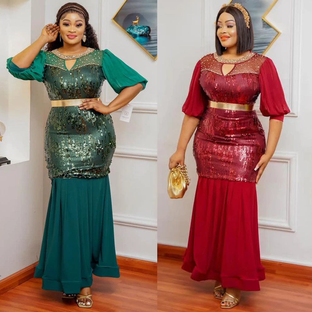 

Plus Size Luxury Sequin Mermaid Dresses Dubai Turkey Wears Latest Gown For Nigeria African Women Novelty Clothing Robe Africaine