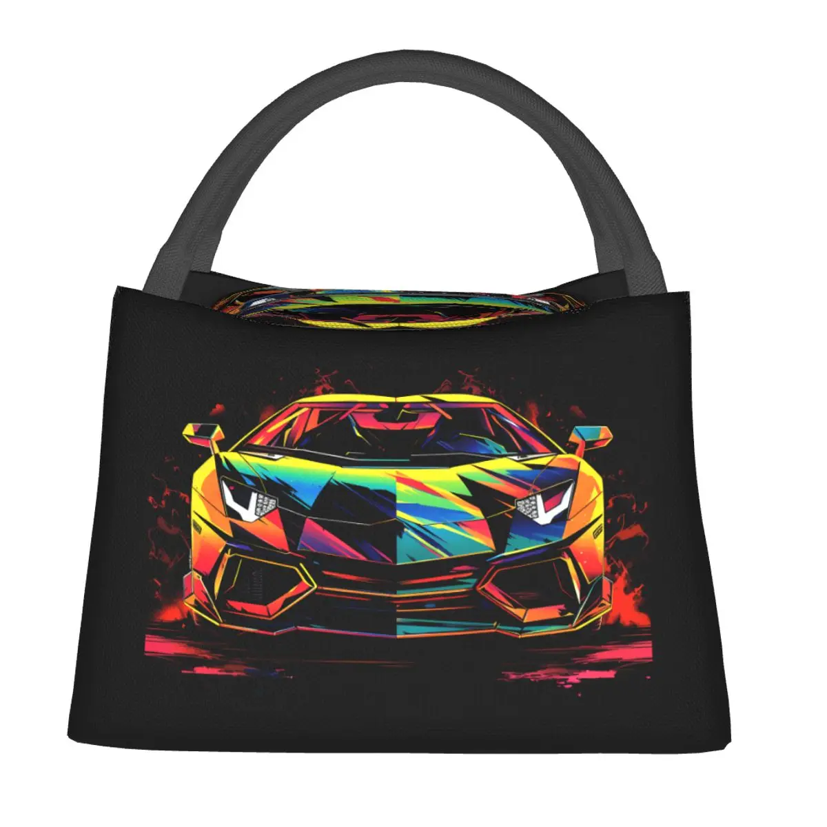 

Luxury Sports Car Lunch Bag Vibrant Tones Portable Lunch Box Child Picnic Print Cooler Bag Casual Waterproof Tote Handbags