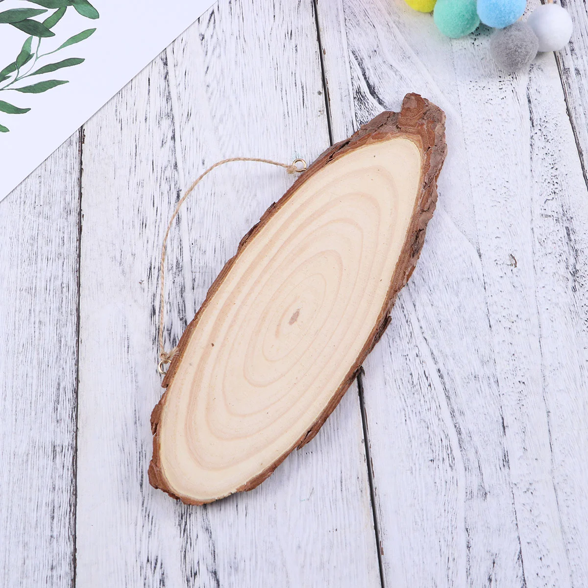 

22x7cm Oval Blank Wooden Disc Tree Log Slice Plaques with 2 Hooks and Rope for DIY Decoration Crafts Projects