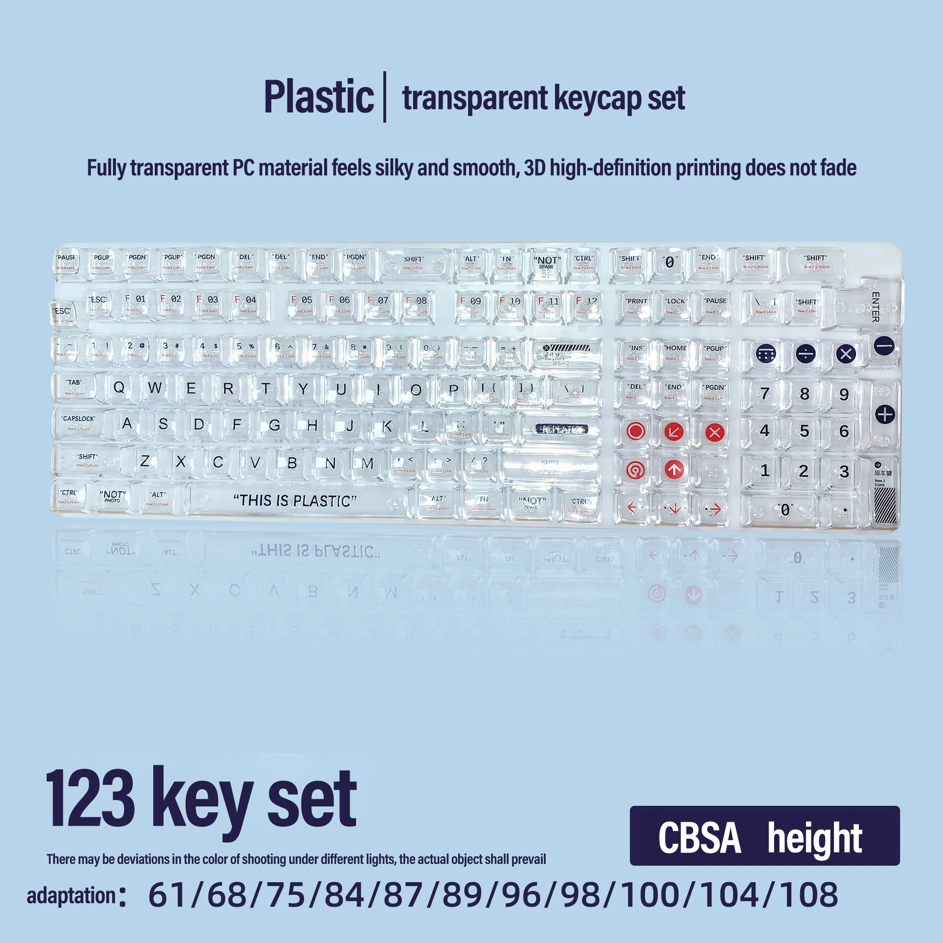 

132 Keys CBSA Profile Transparent Mechanical Keyboard Keycaps Tray-molded Boneless Horn-injected PC Keycap for Gateron Cherry MX