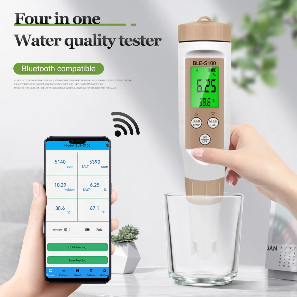 

Newest Blue Tooth 4 in 1 EC TDS TEMP Salinity Meter APP Online Monitor Salt Tester for Aquarium Aquaculture Water Meter Tool