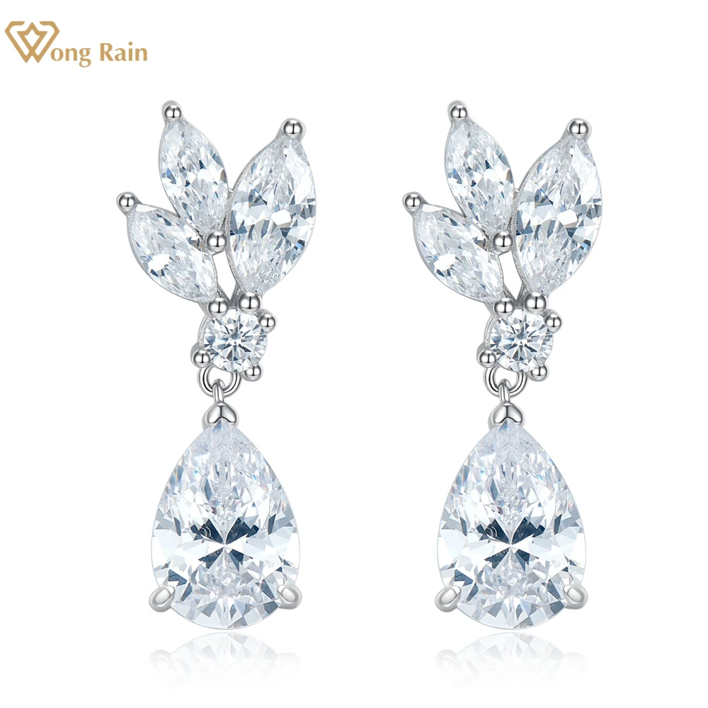 

Wong Rain 100% 925 пробы Серебряная груша, созданная из моиссанита, драгоценный камень, свадебные обручи, висячие серьги, шпильки, ювелирные изделия