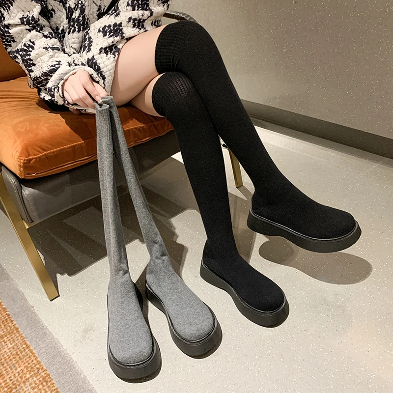 

Women Sexy Over-the-knee Boots Stretch Knit Long Socks Boots New Casual Trend Nightclub Platform Shoes Autumn Boots Women Bottes