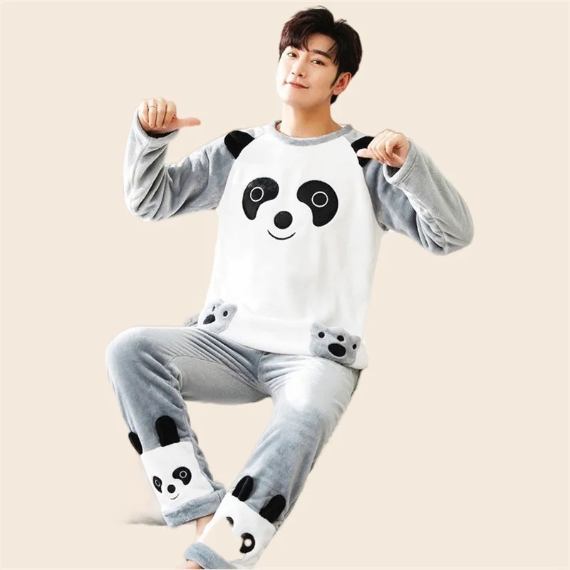 Winter Man Pajamas Set Full Sleeve T-shirt Long Pants 2Piece/Set Casual Cartoon Pyjama Big Size Men Homewear Cozy Plus Sleepwear