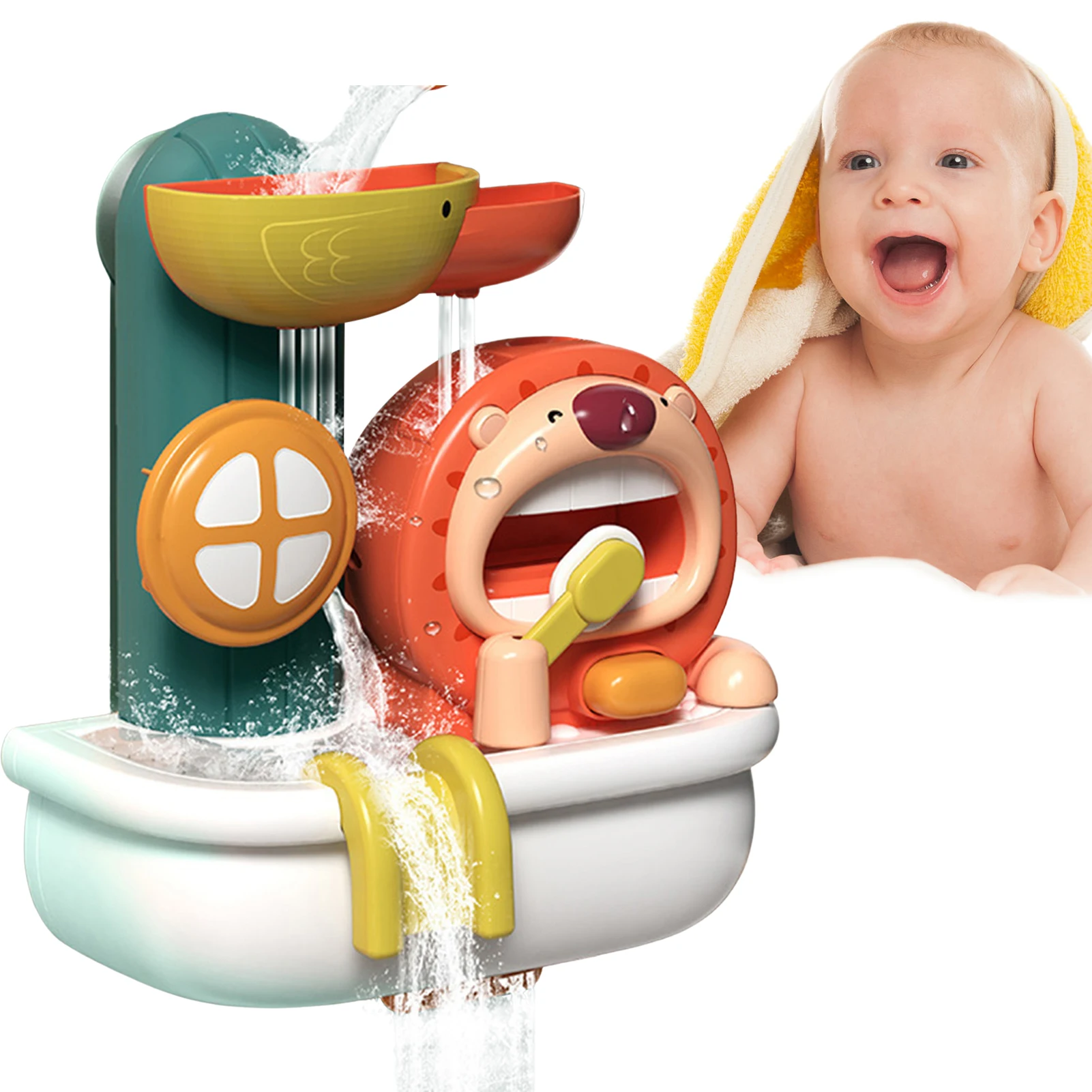 

Lion Waterwheel Bath Toy Colorful Lion Bathroom Toy Wall Mount Baby Bathtub Game With Bubbles Enjoy Bathing Fun Interactive