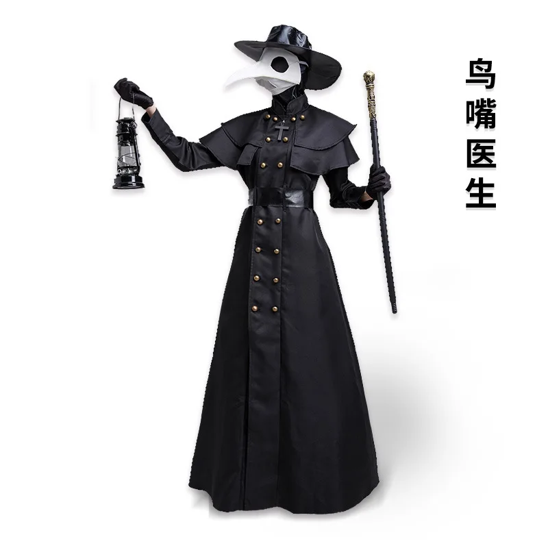 

Plague Doctor Costume Set Black Death Mask Middle Ages Steampunk Robes Bird Beak Mask Halloween Cosplay Costume Coat