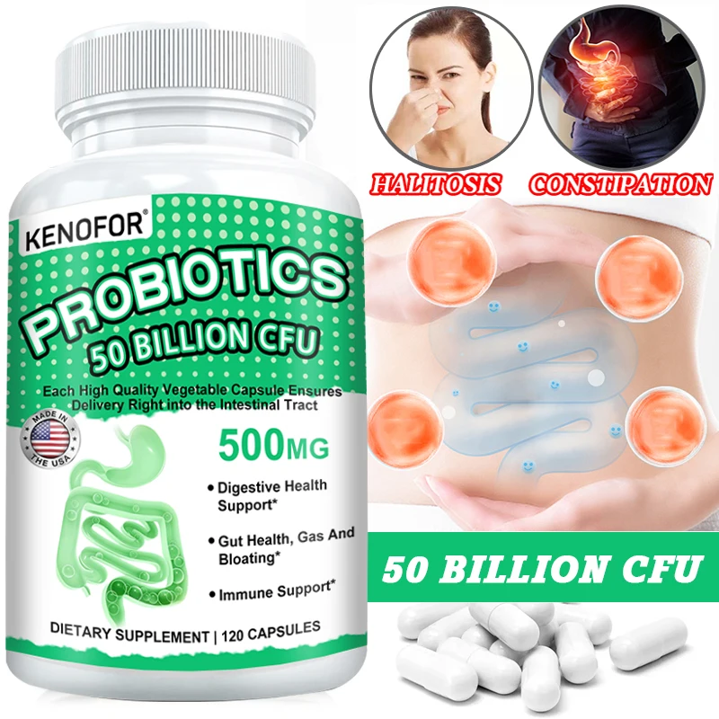 

Probiotics 50 Billion CFU 500 mg Support Digestive System, Gut Health, Gas and Bloating, Immune Support Dietary Supplement