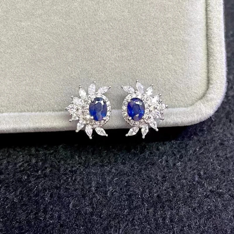 Пси настоящий натуральный сапфир серьги-гвоздики с 925 из стерлингового серебра