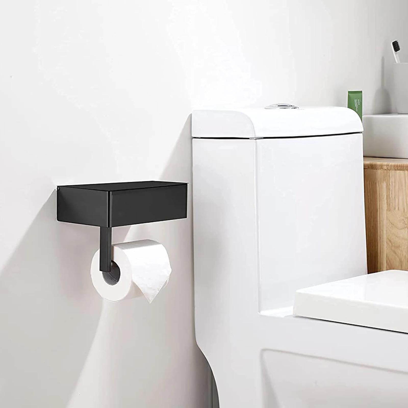 

Toilet Paper Holder with Shelf Wipe Dispenser Storage Stainless Steel Paper Racks for Household Kitchen Bathroom
