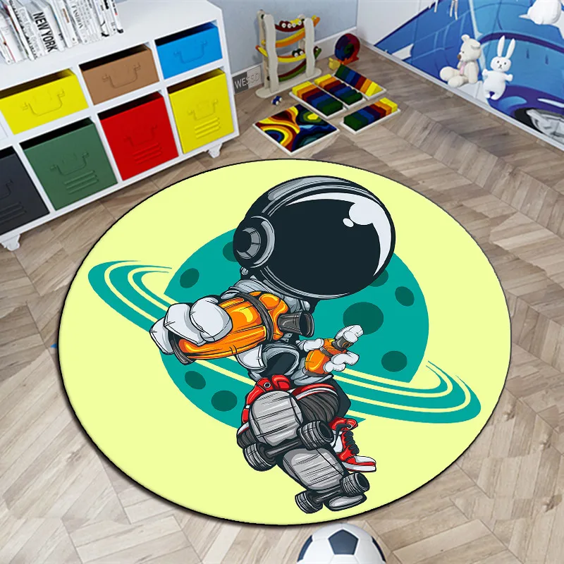 

Cartoon Astronaut Children Carpet Round Fashion Space Kid's Rooms Rug Boys Bedroom Bedside Ma Baby Room Floor Mat Soft Non-slip