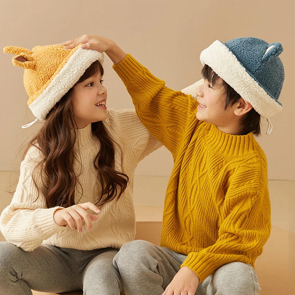 

Ohyoga Kids Hat Winter Warm Bucket Hat Furry Warmer Cute Beanie Cap Gifts Children Fashion Outdoor Hats for Girls and Boys