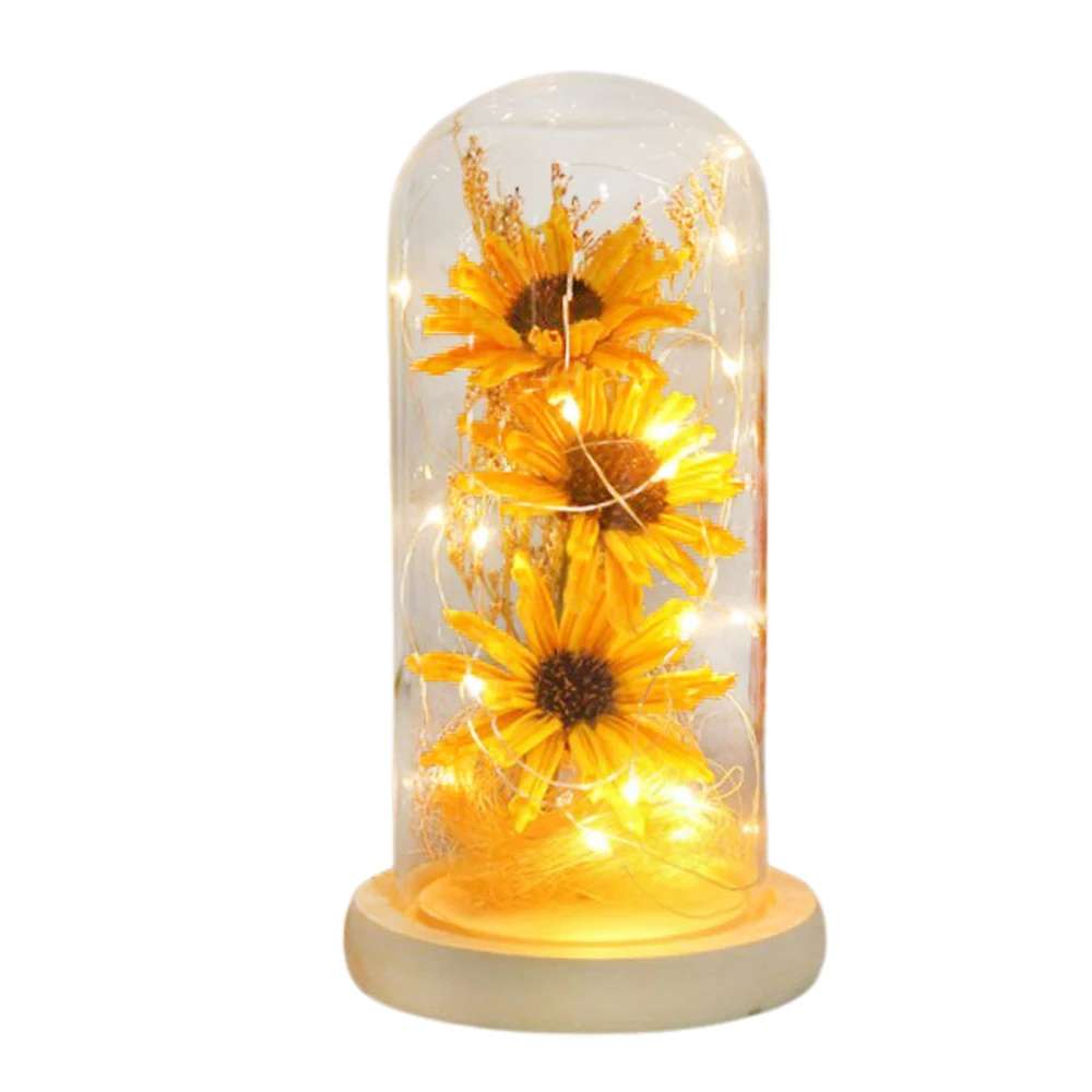 Artificial Flower Valentines Day Mothers Day Supplies Dome Gifts Sunflower PET Romantic Plastic Multicolor With Glass Cover