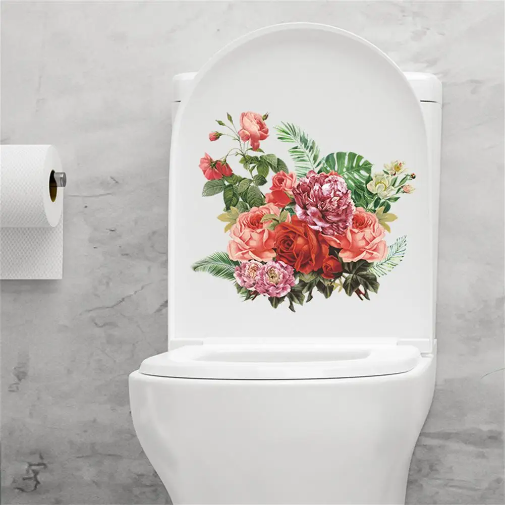 

[ READY STOCK ] Peony Flower Toilet Stickers Self-adhesive Paintings Mural Wall Stickers For Bathroom Bedroom Decor