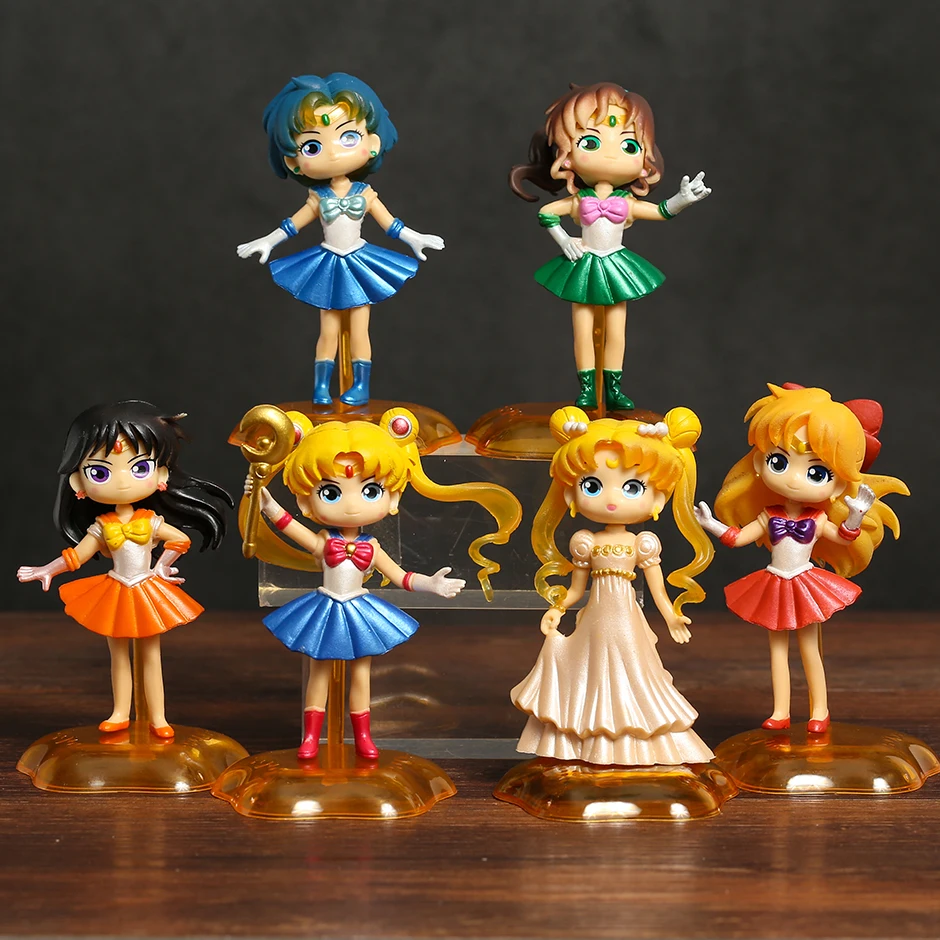 

Sailor Moon Tsukino Usagi Serenity Sailor Mercury Mars Jupiter Venus Figures Display Model Q Version Desktop Dolls Decor Gift