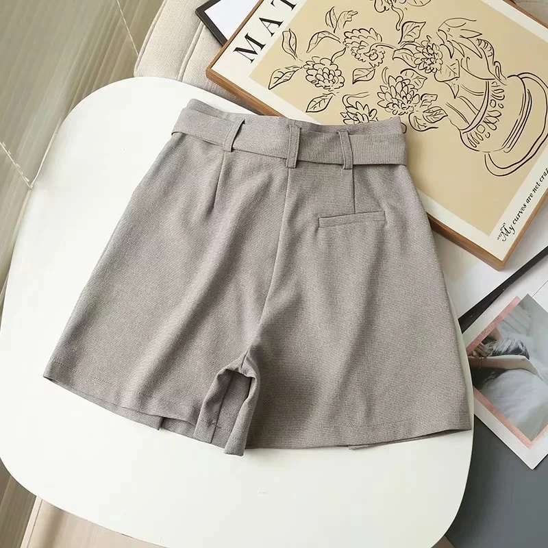 Maxdutti High Waist Loose Linen Shorts England Style Fashion Simple Sashes Casual Bermuda Women