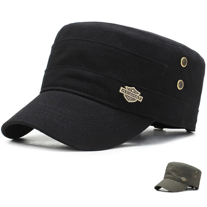 

Branded Men Military Cap Summer Autumn Casual Cadet Hat Washed Cotton Flat Top Caps Female Vintage Army Hats Bone Man Cap