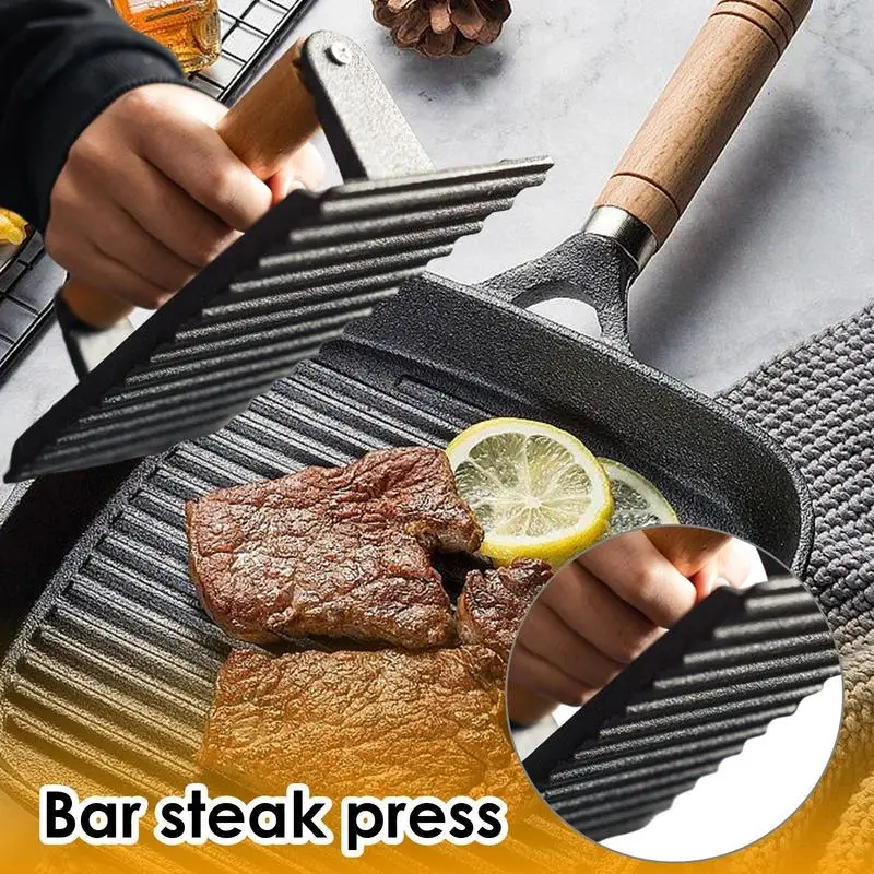 

Heavy-Duty Cast Iron Press And Steak Weight With A Wooden Handle Grilling Utensils, Cooking Accessory For Tacos Steaks Burgers