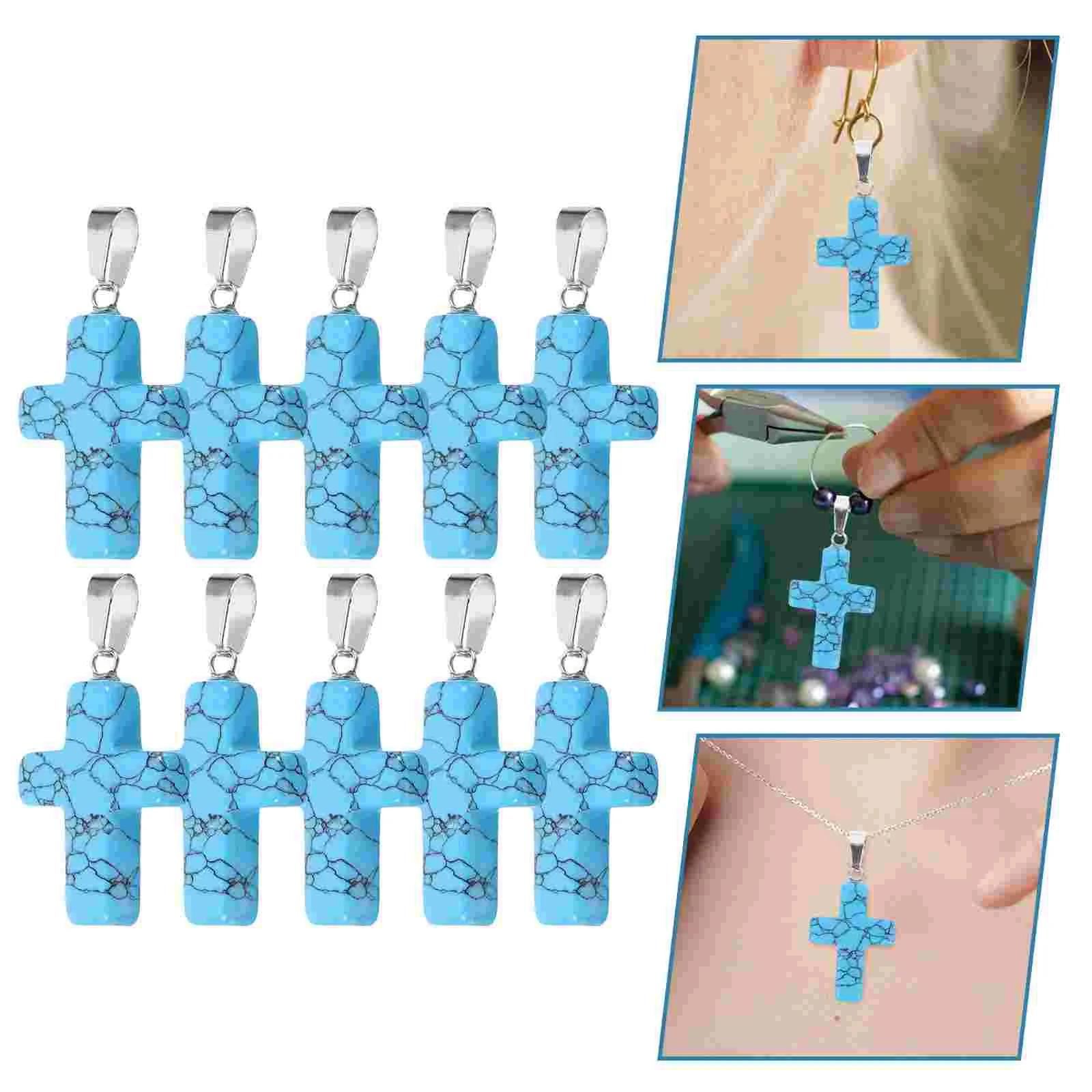 

10Pcs Cross Shaped Jewelry Charm Natural Stone Cross Hanging Charm Cross Pendant for Necklace DIY