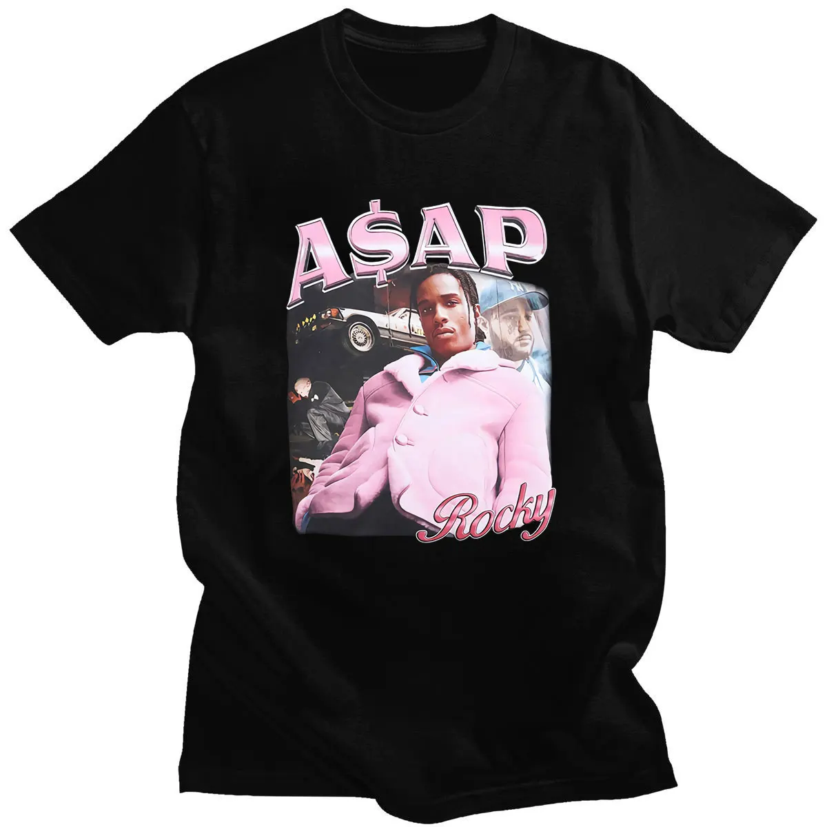 Hip Hop Cotton Mens T-shirt Hot Sale ASAP Rocky Portrait Graphic Aesthetics Summer Clothing Oversized Harajuku Short Sleeve Tees