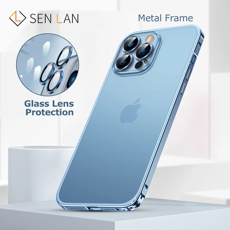 

Luxury Magnetic Metal Frame Phone Case Magsafe For iPhone 14 Plus 12 13 Pro Max Full Lens Glass Frosted Shockproof PC Back Cover