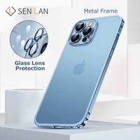 luxury magnetic metal frame phone case magsafe for iphone 13 pro max 12 pro full lens glass cover frosted transparent back cover