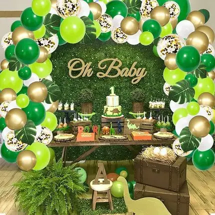 

Tropical Jungle Themed Balloon Garland Arch Kit with Green Gold Confetti Balloons Palm Leaves for Kids Birthday Party Decoration