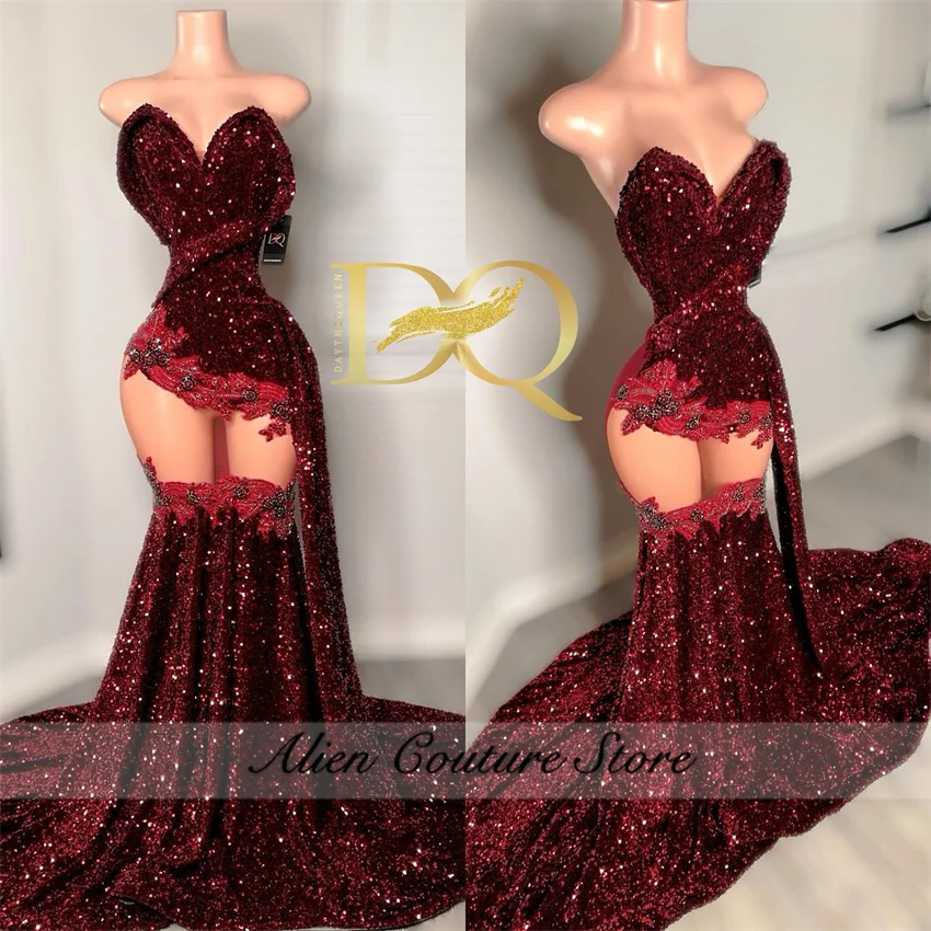 Изысканные винно-красные длинные платья для выпускного вечера особых случаев