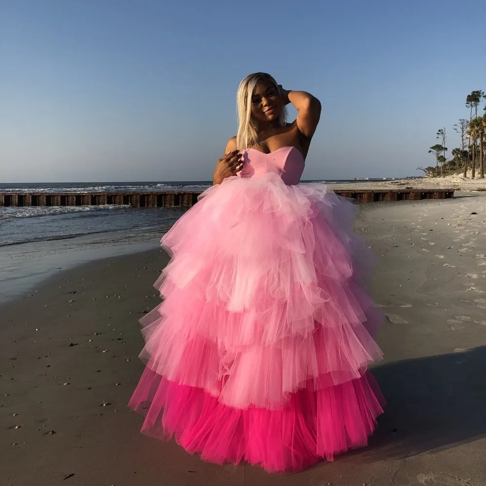 Photoshoot Tulle Women Dress Multi Color Pink Huge Puffy Ruffled Girls Party Prom Formal Event Wear Women Gowns Sweetheart