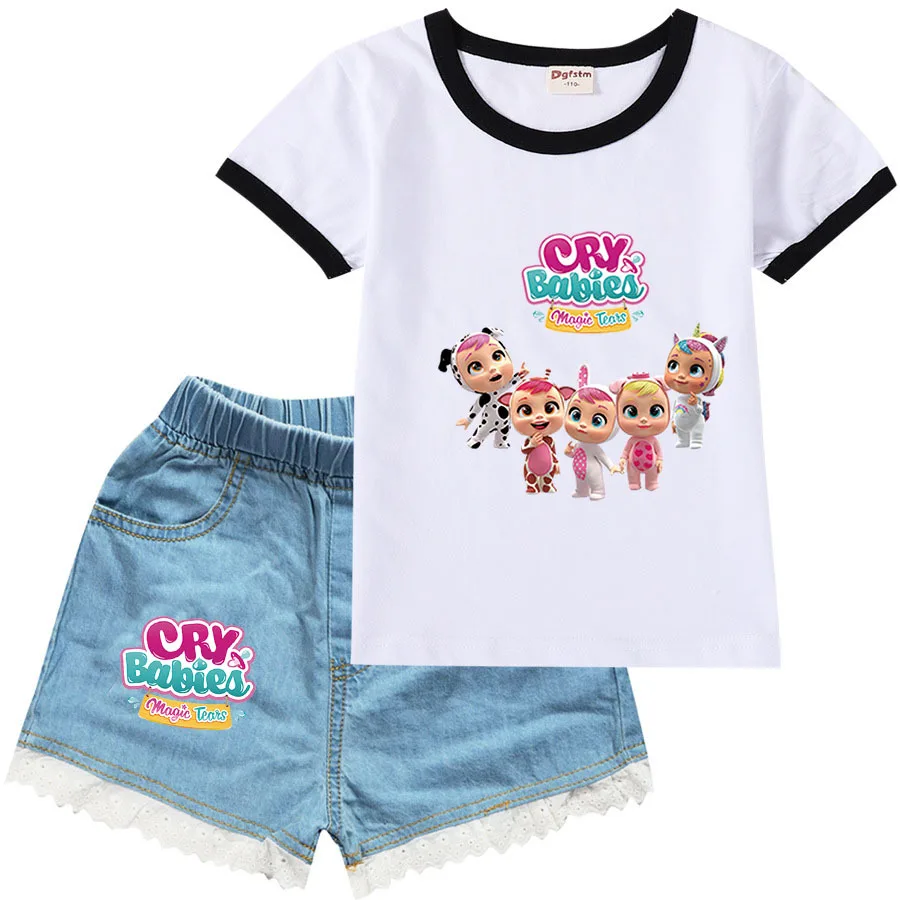 

2022 Fashion Children Clothes Cartoon Cute Cry Baby Boys Girls Short Sleeve Tshirt +Shorts 2pcs/set Summer Kids Tracksuit