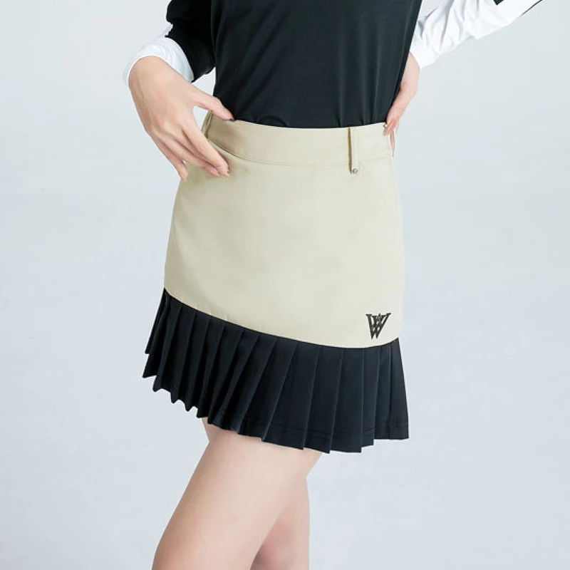 

New WOMAN GOLF WEAR Ladies Pleated Skirt Splicing Color Golf Short Skort Sports Tennis Fashion Skirts Women Culottes