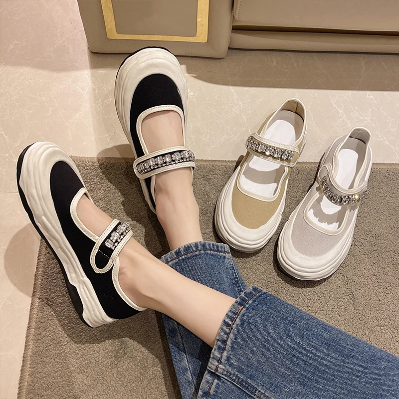 

Shoes Woman 2022 Clogs Platform Casual Female Sneakers Round Toe Flats Crystal New Retro Creepers Summer Dress Rhinestone Rubber