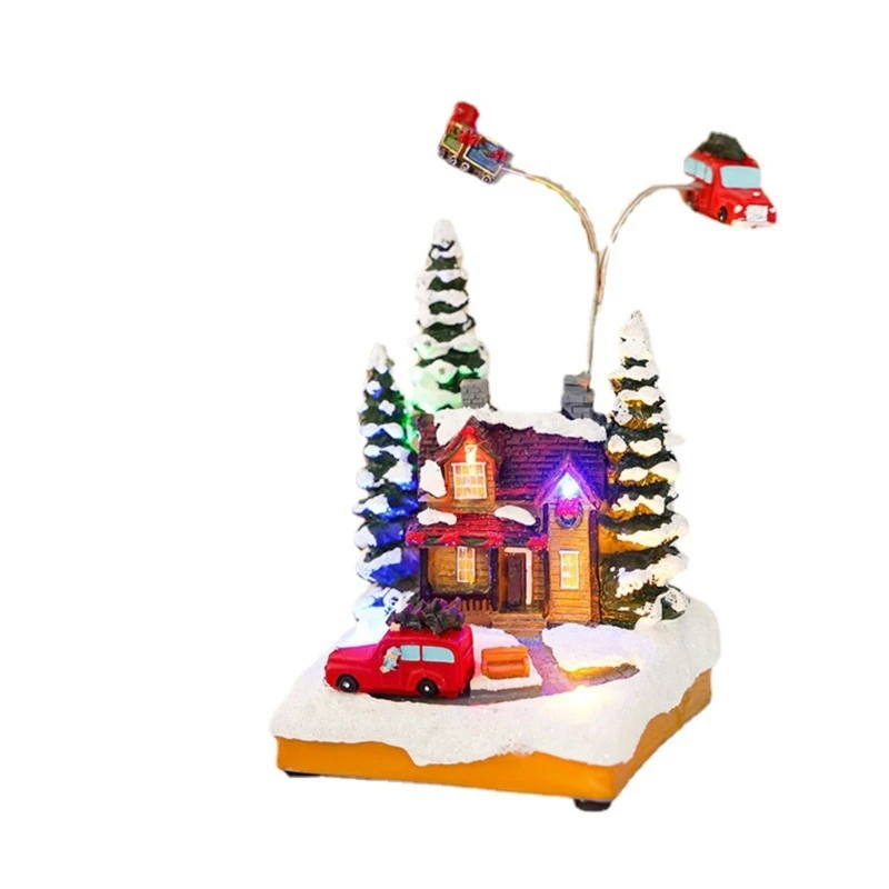 

Фигурка рождественского дома со светодиодсветильник кой, креативная музыкальная статуя, поделки для дома, праздничное украшение для вечер...