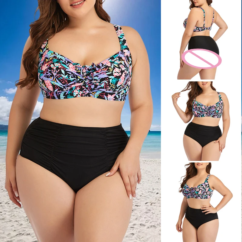 

Women's Plus Size Swimsuit 2-Piece Tummy Control High Waist Swim Wear Adjustable for Beach Pool Adjustable L-3XL AUG889