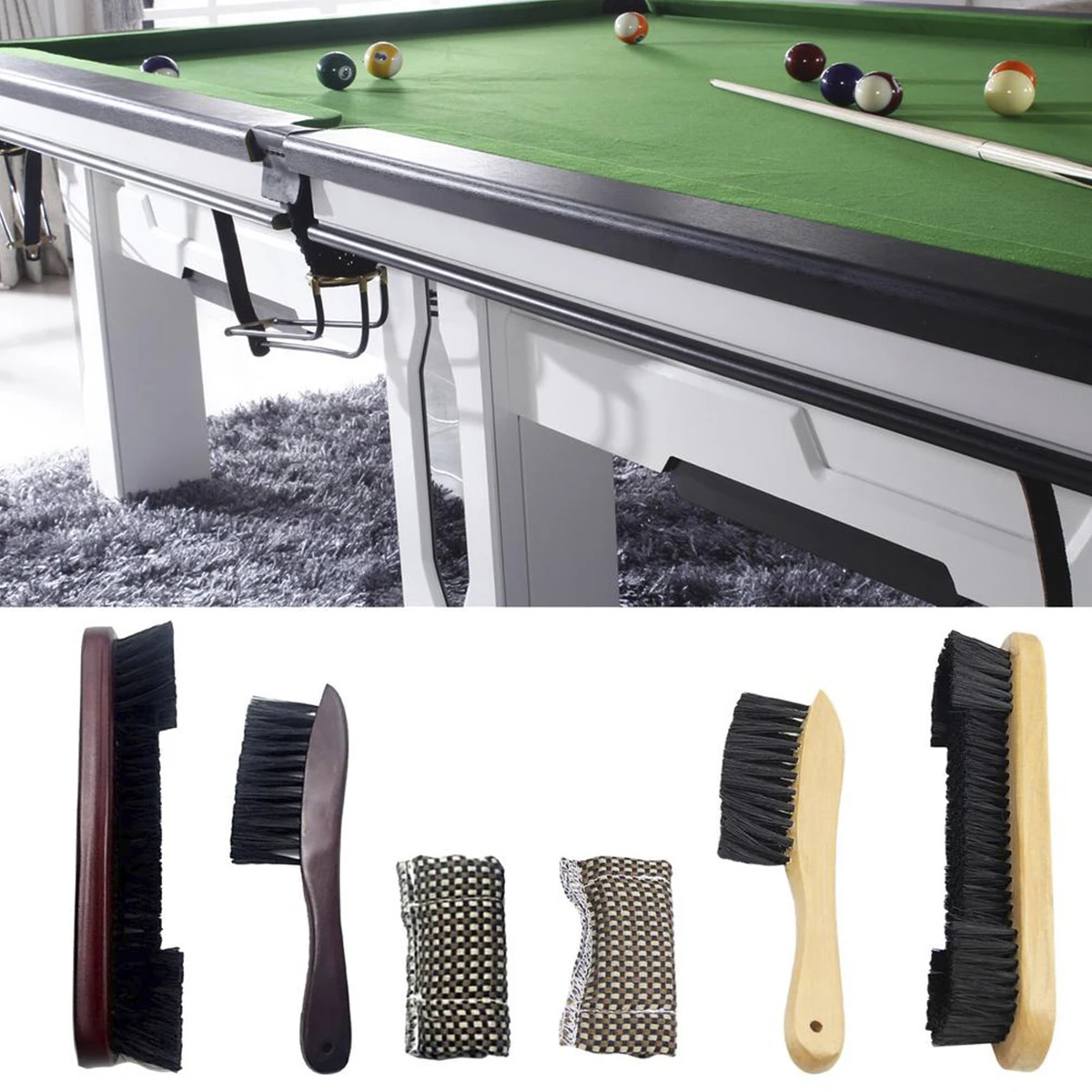 

Pool Table Brush Set of 3 Billiards Pool Table and Rail Brush Set Billiards Table Cleaning Tools with Wood Handle and Nylon