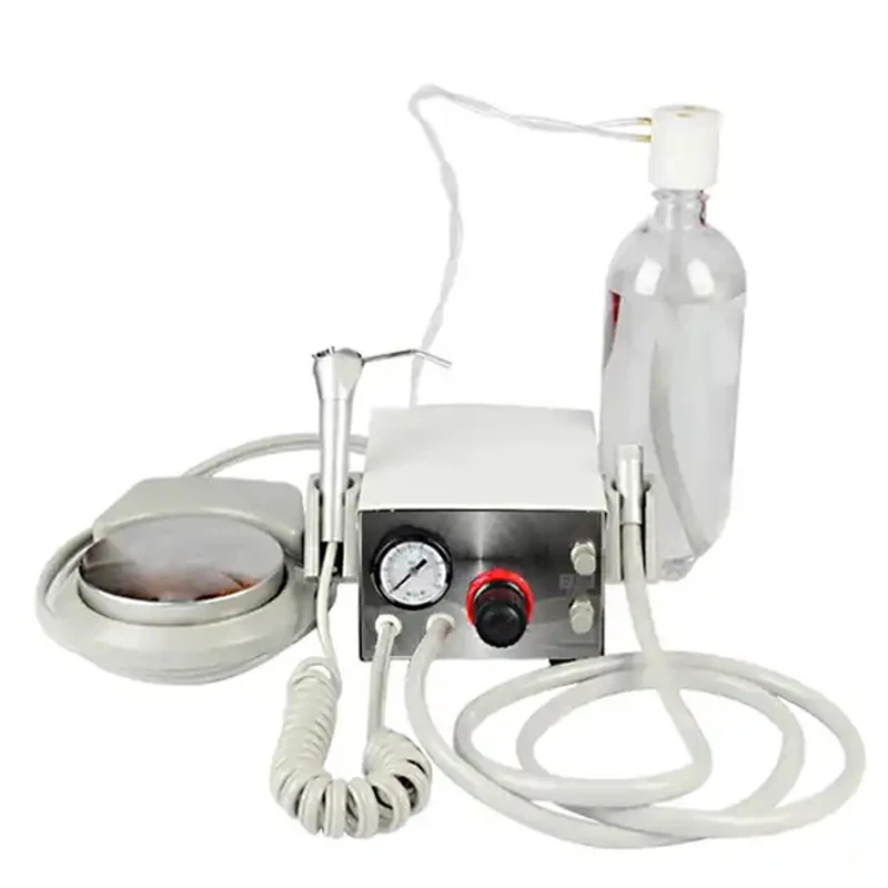 Dental Lab Portable Air Turbine Unit Metal Shell 2 / 4 hole with Water Bottle and Three Way Syringe Work With Air Compressor