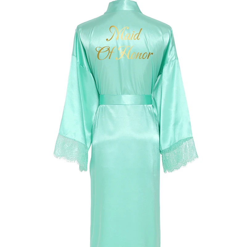 OWITER Silk Satin Lace Robes Bridesmaid Bride Robe Bridesmaid Robes Women Wedding Long Robe Sleepwear Bathrobe Mint Robes