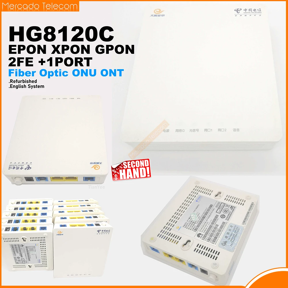 

Free shipping HG8120C ONU OLT GPON EPON XPON 2FE Optical Network Terminal no Power Adapter Second-hand products