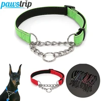 reflective pet dog collar adjustable dog tag collar stainless steel chain for small medium large dogs puppy collar necklace