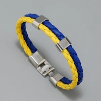 couple simple blue and yellow multi layer woven leather bracelet creative new ukraine flag color buckle bracelet for men women