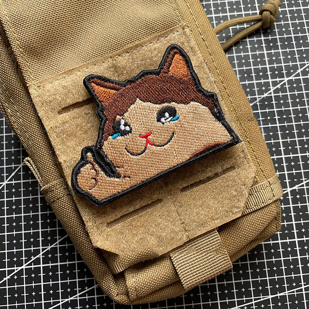

Tearful Thumbs Up Cat Embroidery Hook and Loop Patch You Are Great Tactical Morale Badge on Backpack Encourage DIY Bag Sticker