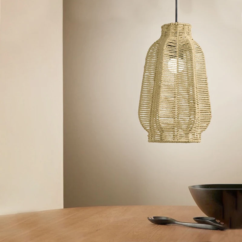 

Cross-Border Explosive Imitation Rattan Woven Paper Rope Lampshade Homestay Restaurant Tea Room Chinese Lamp Decorations