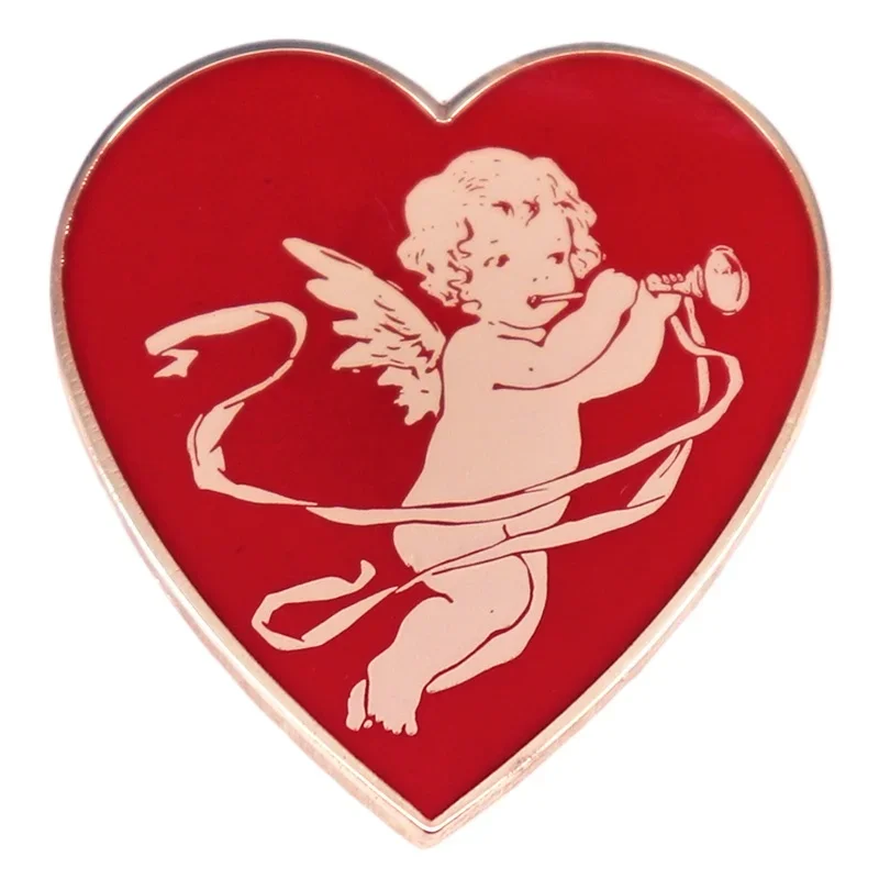 Жесткая эмалированная булавка в форме сердца с любовным купидоном значок на День