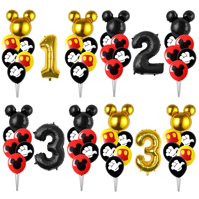 

14pcs Gold Mickey Minnie Mouse Head Foil Balloons Children Birthday Party Decorations Kids Globos 32inch Black Number Latex Toys